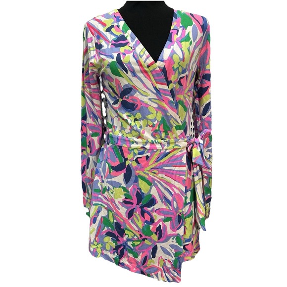 Lily Pulitzer Tiki Wrap Romper Size Small Floral Print V Neck Long Sleeve - Picture 3 of 5